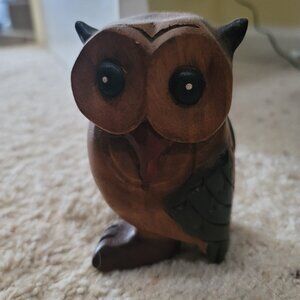 Owl Whistle Carved and Painted Wood Made In Thailand